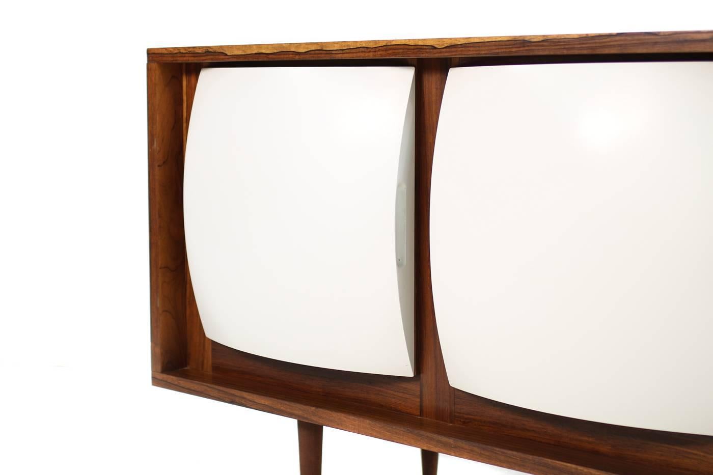 Late 20th Century Super Rare 1970s Rosewood Sideboard with White Curved Formica Doors Single Piece