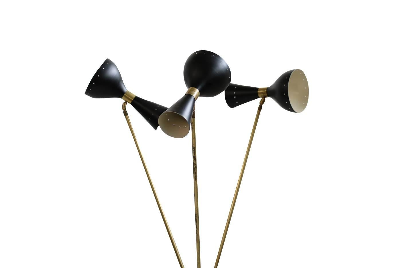 Metal Amazing Italian Minimalist Adjustable Tripod Floor Lamp Brass in Stilnovo Style