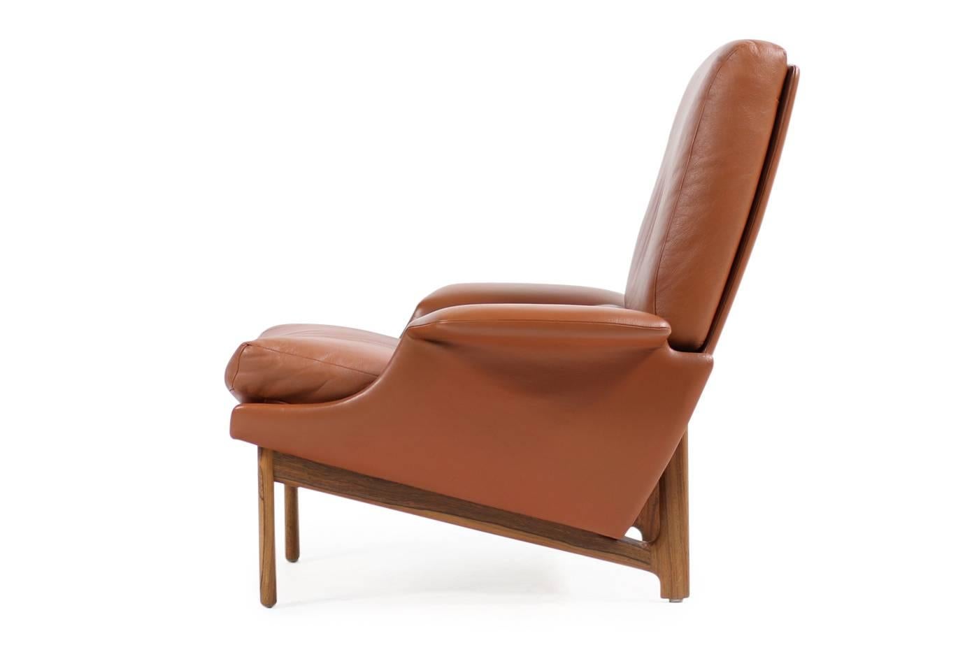 Exclusive 1960s Ib Kofod Larsen Lounge Chair 'Adam' Rosewood & Cognac Leather (Moderne der Mitte des Jahrhunderts)