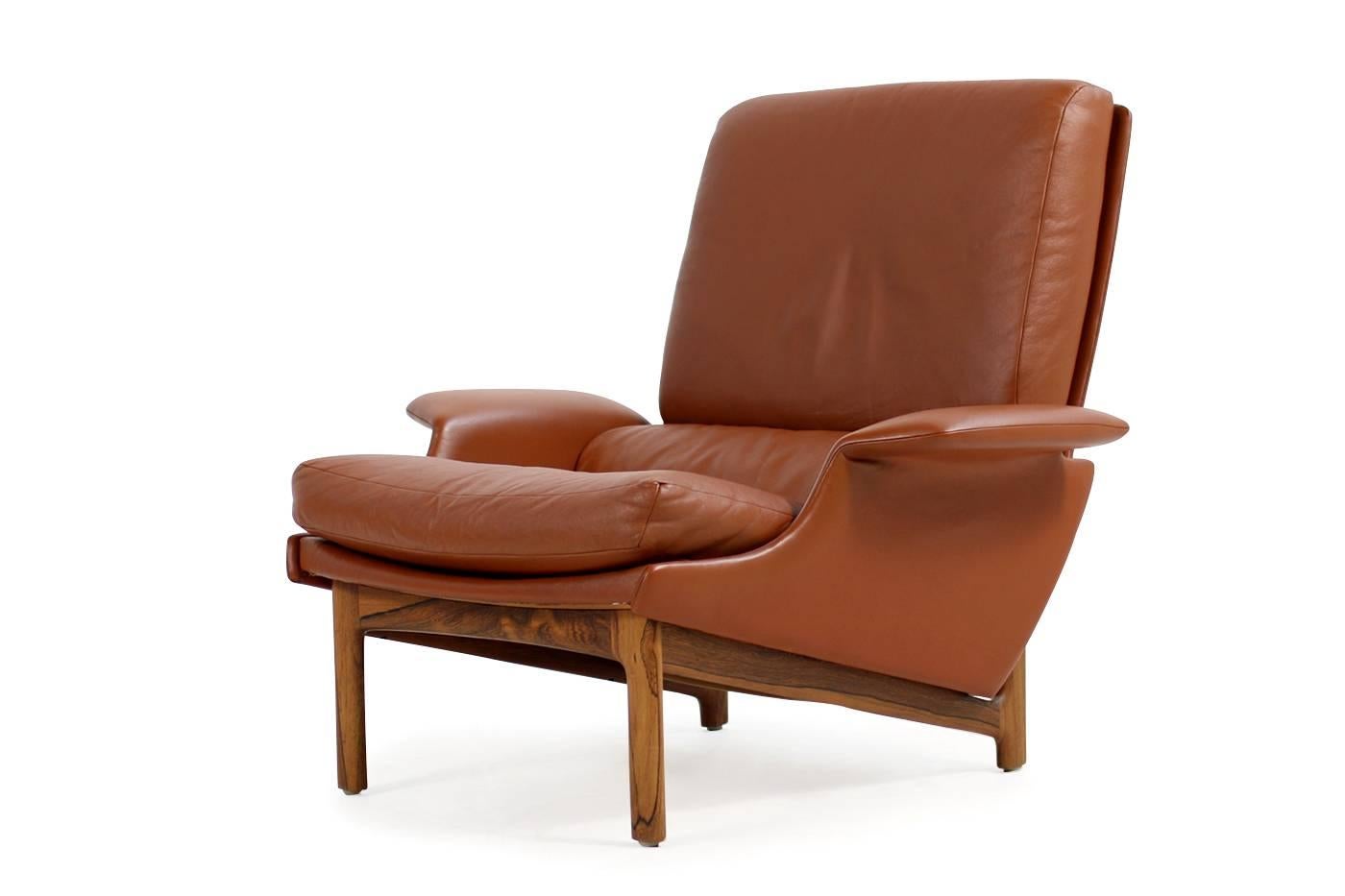Exclusive 1960s Ib Kofod Larsen Lounge Chair 'Adam' Rosewood & Cognac Leather im Zustand „Gut“ in Hamminkeln, DE
