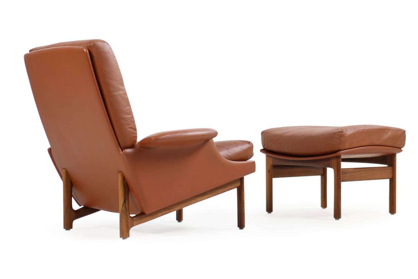 Exclusive 1960s Ib Kofod Larsen Lounge Chair 'Adam' Rosewood & Cognac Leather (Mitte des 20. Jahrhunderts)