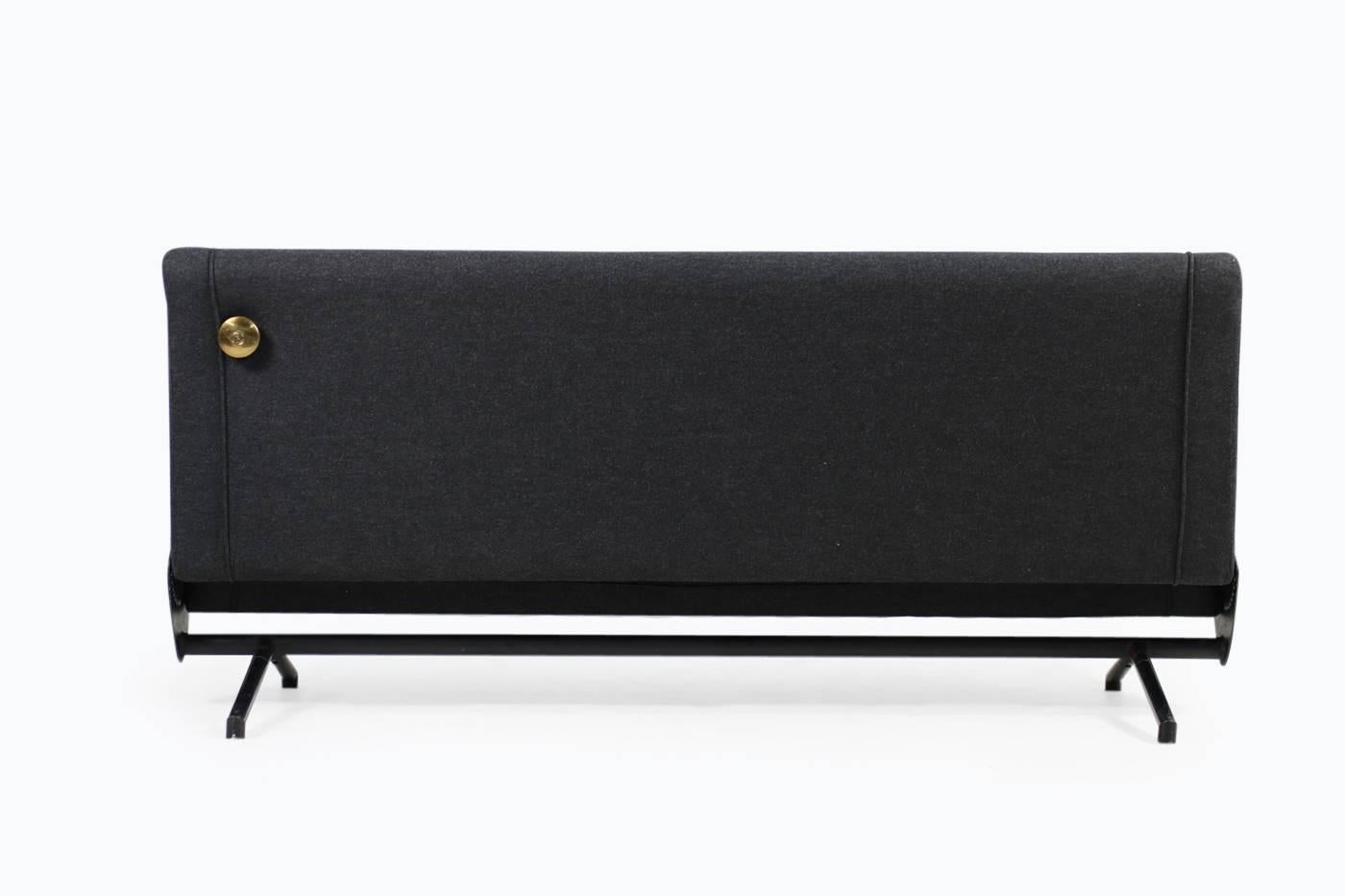 Beautiful vintage 1960s sofa by Osvaldo Borsani Mod. D70 for Tecno, Italy. Covered with high quality wool fabric, early edition, heavy weight steel frame. Beautiful brass details, very good upholstery.