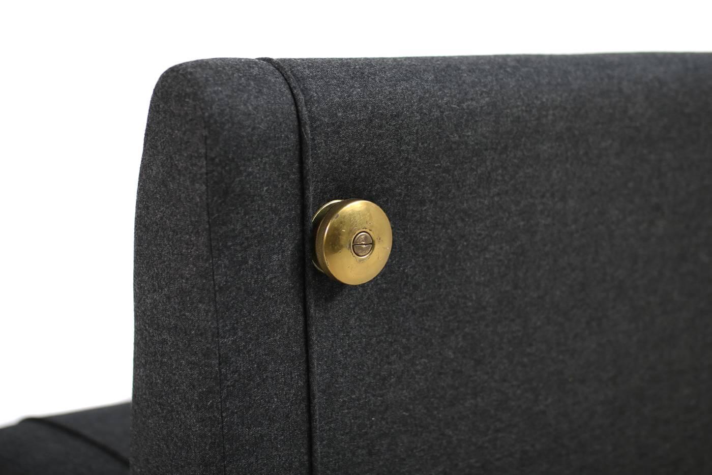 Brass Beautiful 1960s Osvaldo Borsani D70 Sofa Daybed Tecno Italy Dark Grey Wool