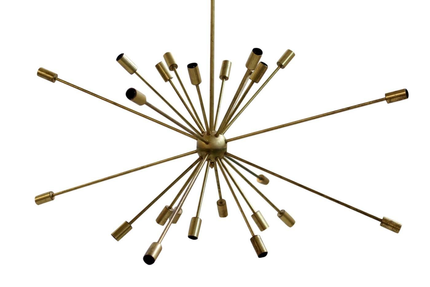 Metal Beautiful Large Italian Sputnik Brass Chandelier with 24 Arms Stilnovo Style