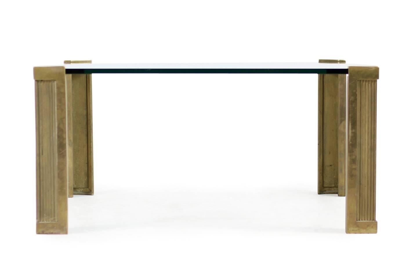 Mid-Century Modern Vintage 1970s Peter Ghyczy Brass and Glass Coffee Table Mod. T14 For Sale