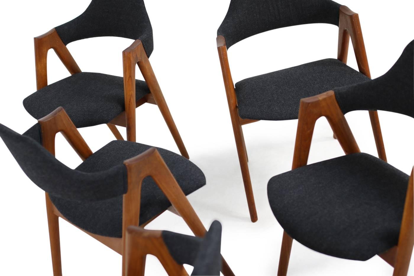 Mid-Century Modern Set of Six Kai Kristiansen Teak Dining Chairs 1960s Model Compass SVA Møbler