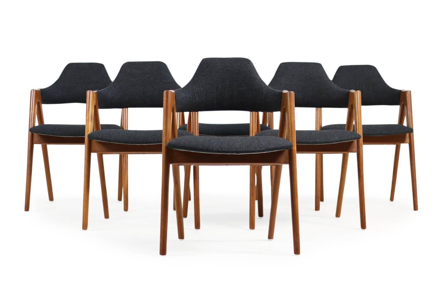 Set of Six Kai Kristiansen Teak Dining Chairs 1960s Model Compass SVA Møbler In Excellent Condition In Hamminkeln, DE