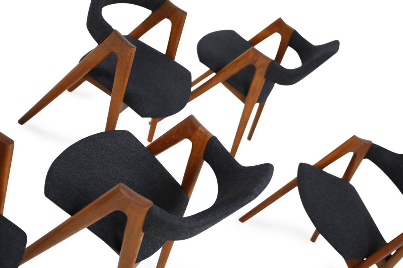 Mid-20th Century Set of Six Kai Kristiansen Teak Dining Chairs 1960s Model Compass SVA Møbler