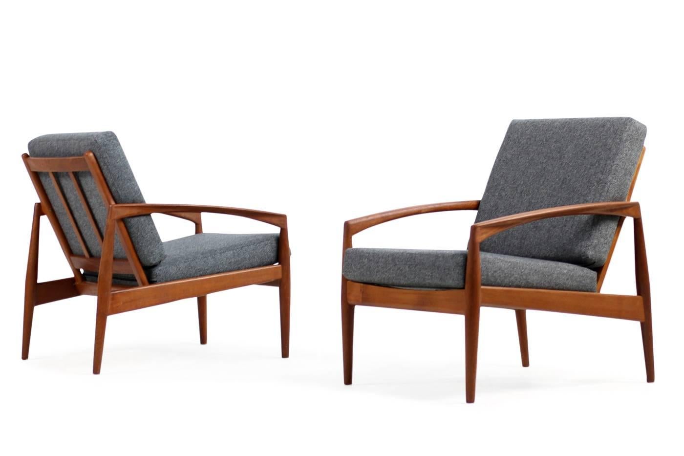 Fabric Pair of 1960s Kai Kristiansen Mod. 121 Paper Knife Chairs in Teak Danish Modern
