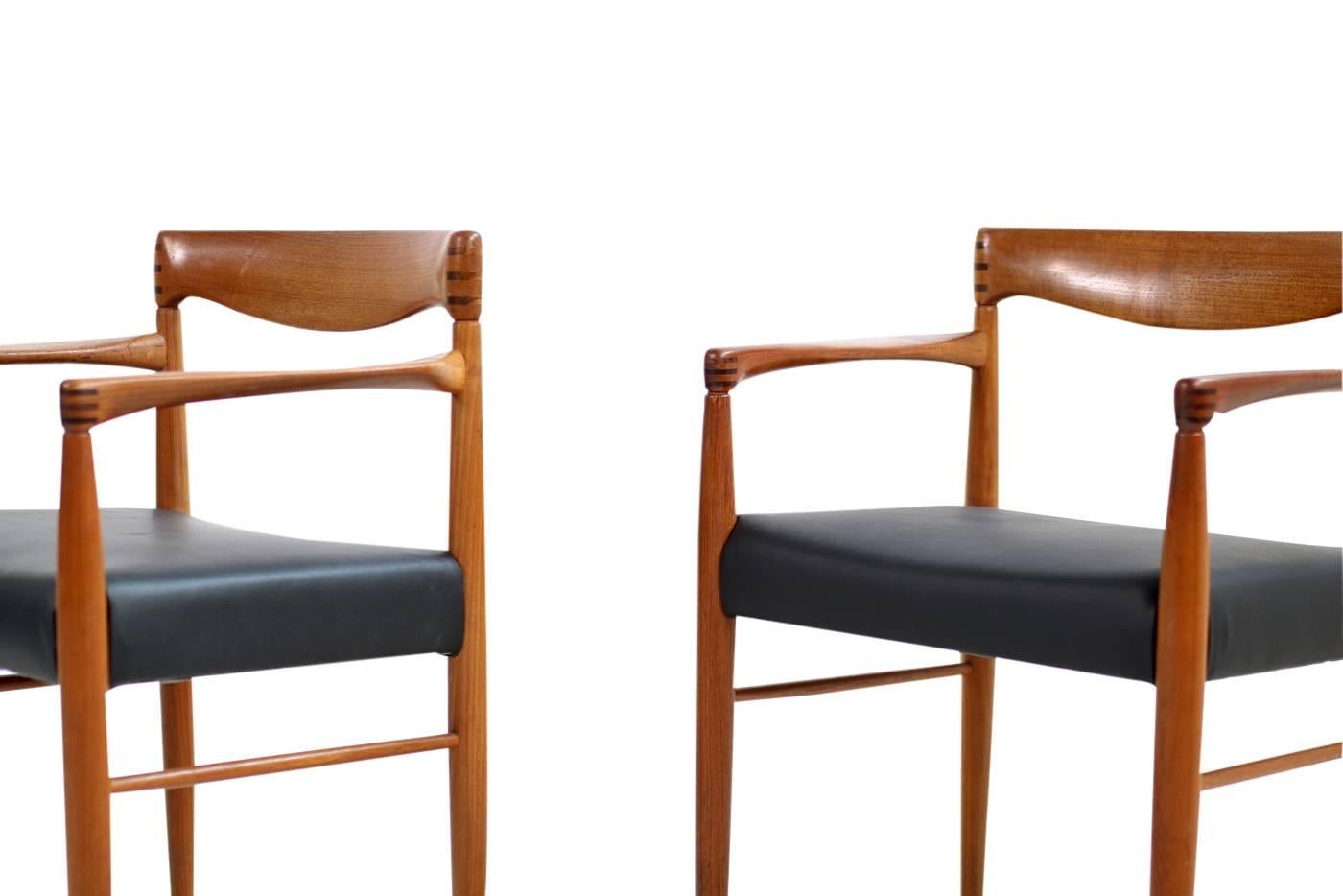 Pair of 1960s H.W. Klein for Bramin Teak and Leather Armchairs Danish Modern 1