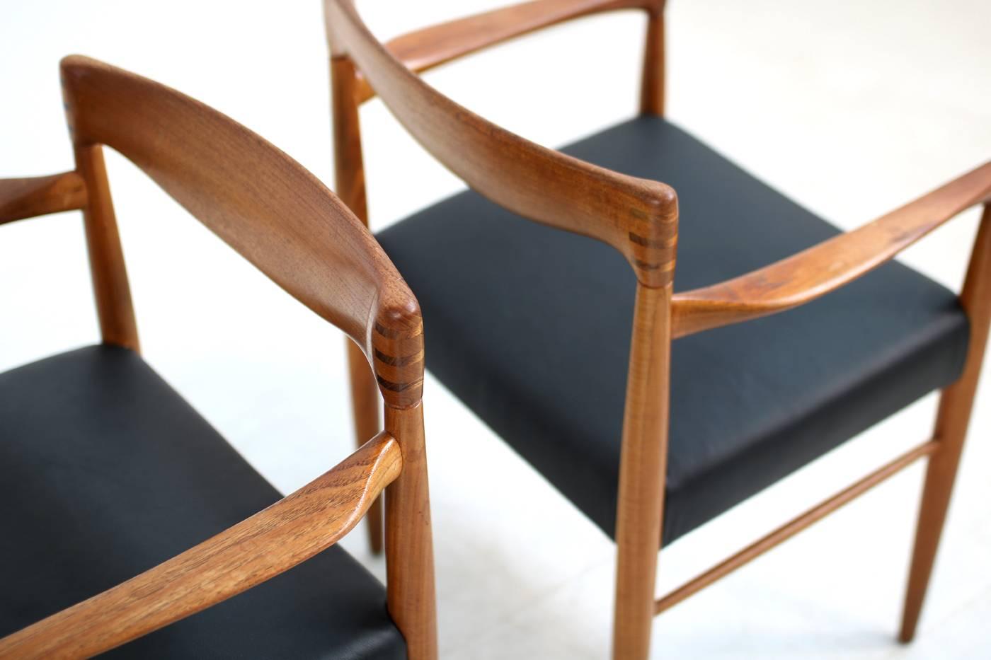 Mid-20th Century Pair of 1960s H.W. Klein for Bramin Teak and Leather Armchairs Danish Modern