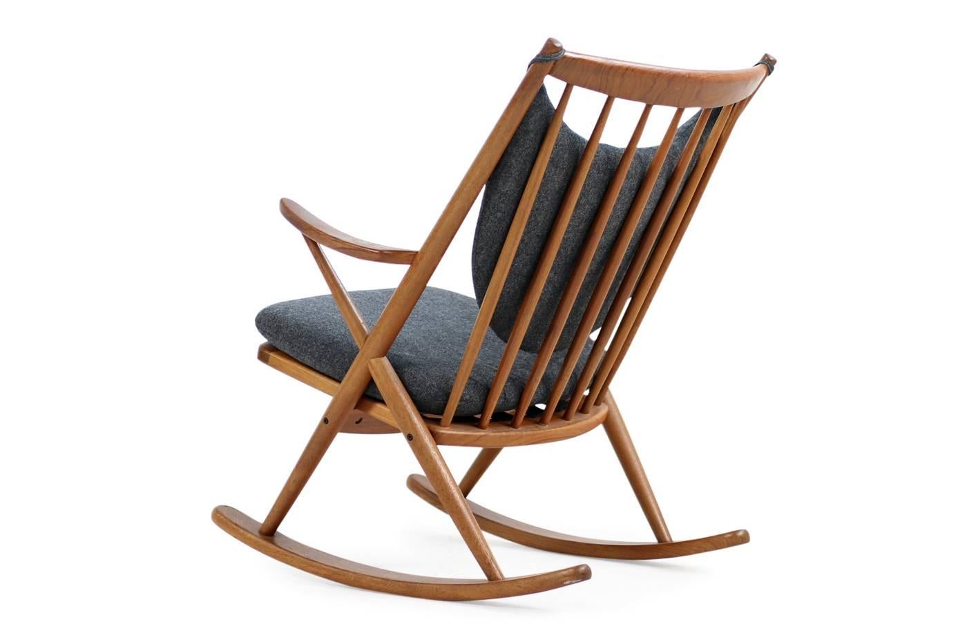 Beautiful 1960s Frank Reenskaug Bramin Rocking Chair Teak & Wool Danish Modern 1