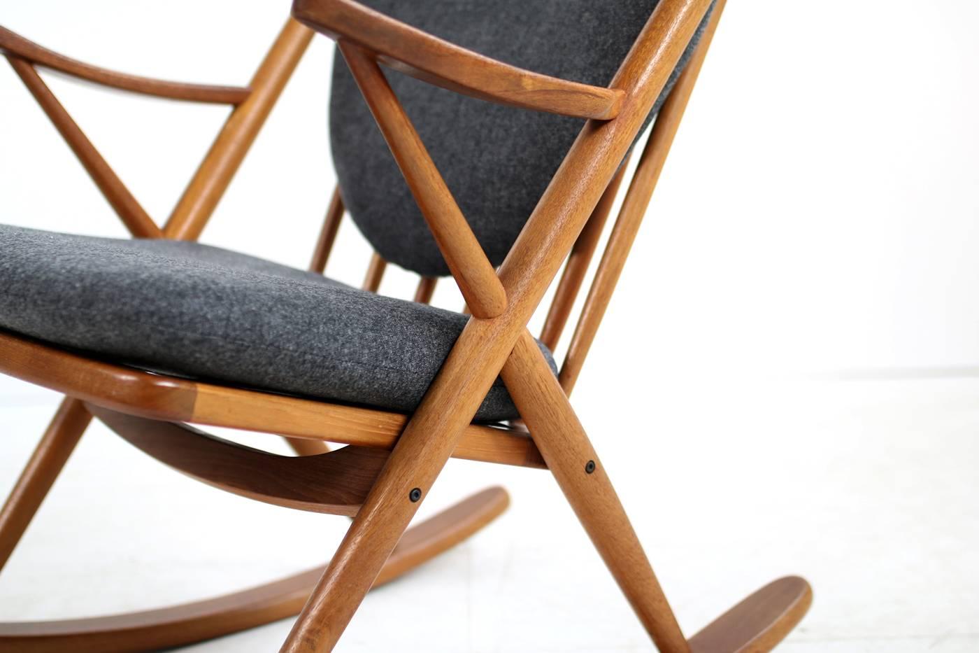 Mid-Century Modern Beautiful 1960s Frank Reenskaug Bramin Rocking Chair Teak & Wool Danish Modern
