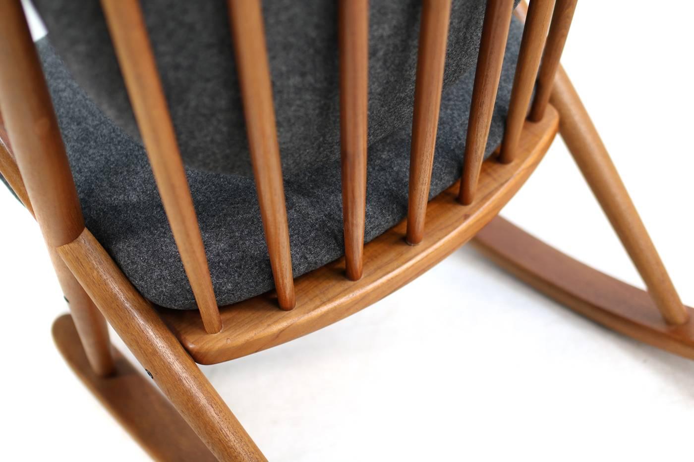 Fabric Beautiful 1960s Frank Reenskaug Bramin Rocking Chair Teak & Wool Danish Modern