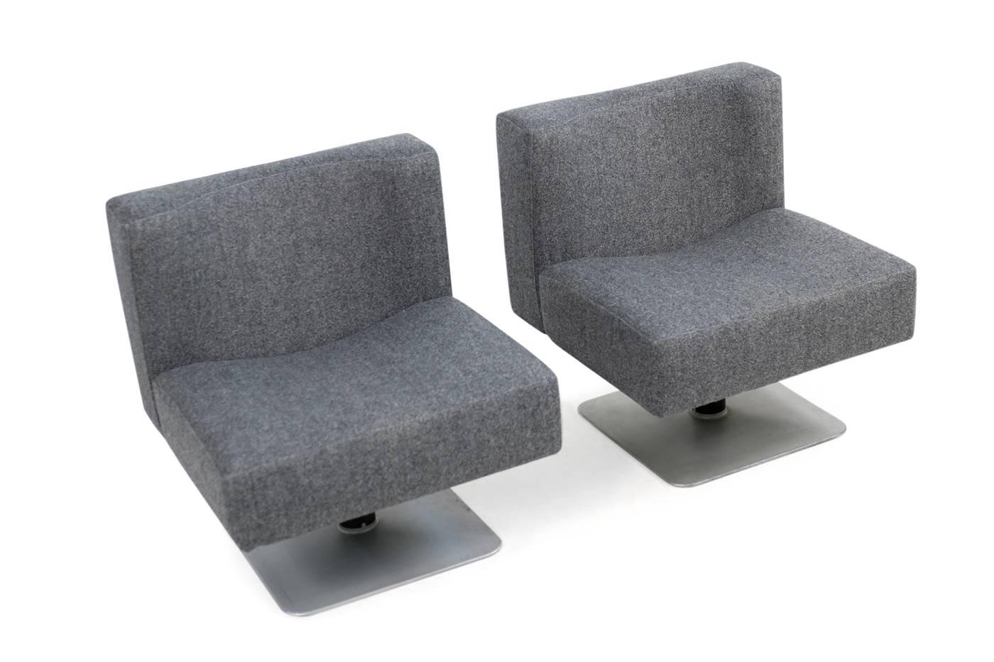 Metal Pair of 1970s Modular Lounge Chairs Herbert Hirche for Mauser, Germany, 1974