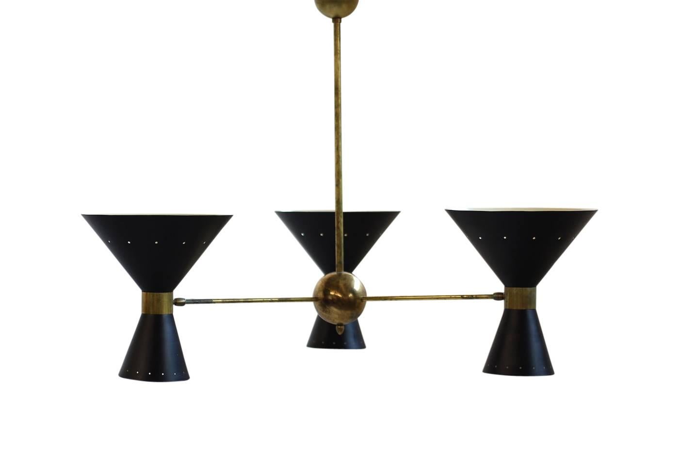 Mid-Century Modern Beautiful Large Italian Adjustable Brass Modernist Chandelier in Stilnovo Style