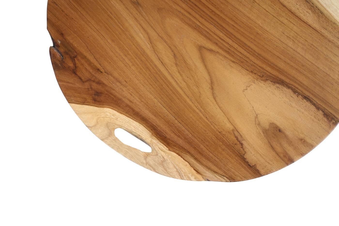 Beautiful Pair of Metal and Teak Wood Organic Modern Tripod Side Tables 1