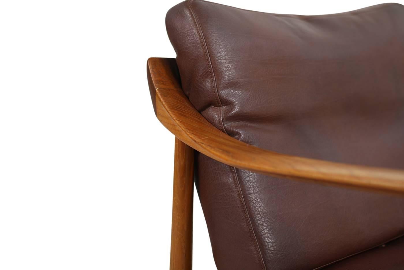 Milieu du XXe siècle 1960s Teck Easy Louhge Chair & Cuir Knoll Antimott Mid-Century Modern No. 1