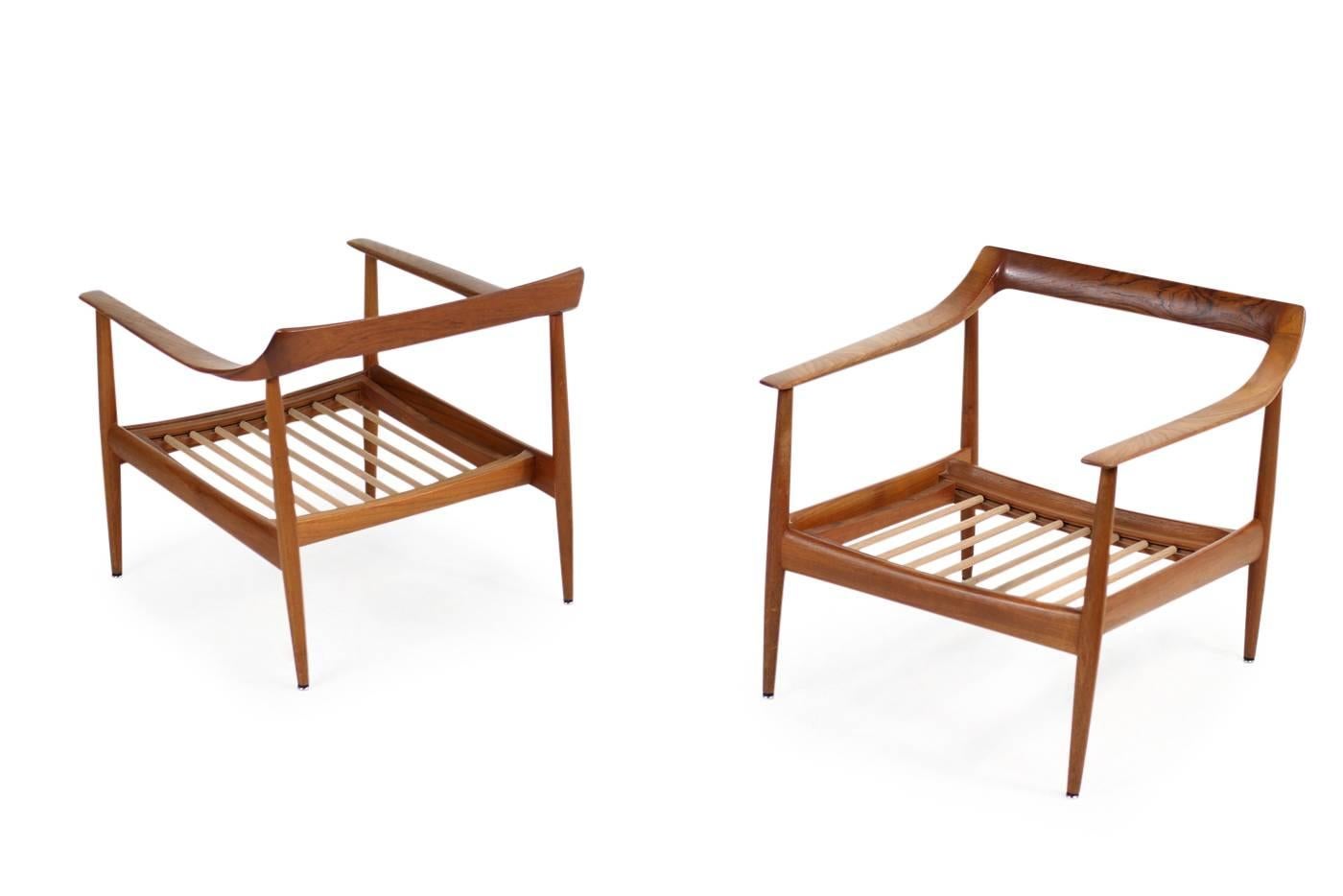 Pair of 1960s Teak & Leather Easy Lounge Chairs Knoll Antimott Mid-Century 3