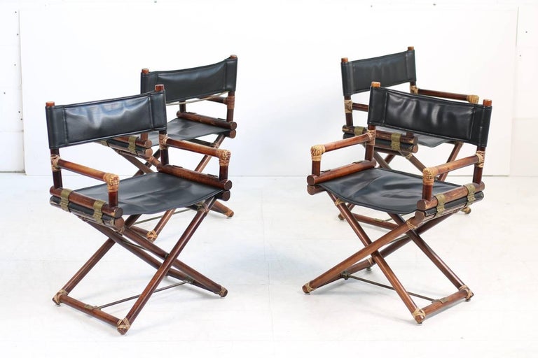 Set of Four McGuire Bamboo, Brass and Leather, 1950s Folding 'Director's X Chairs' at 1stDibs