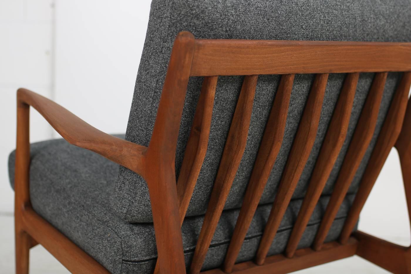 Stained Pair of 1960s Ib Kofod Larsen Danish Easy Chairs Teak New Upholstery