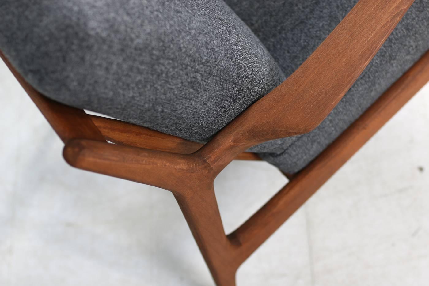 Pair of 1960s Ib Kofod Larsen Danish Easy Chairs Teak New Upholstery 1