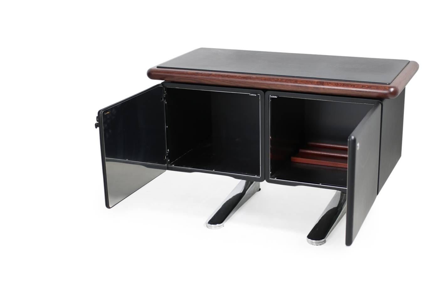 Metal 1970s Warren Platner Exectutive Desk in Solid Dark Oak & Leather with Sideboard