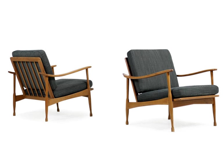 Pair Of 1950s Italian Organic Easy Chairs Beechwood Mid Century New Mid Century Modern Pair Of 1950s Italian Organic Easy Chairs Beechwood New