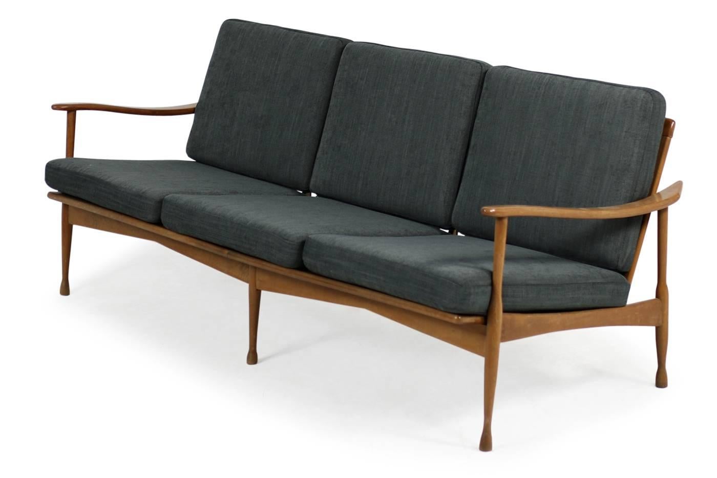 1950s Italian Organic Lounge Sofa Beechwood Mid-Century Modern, New Upholstery For Sale 1