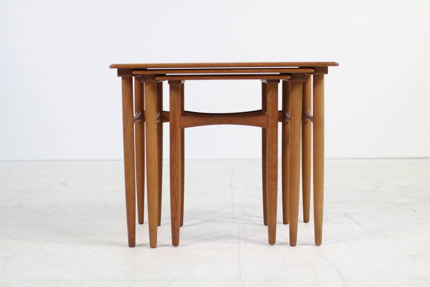 Mid-Century Modern Set of Three 1960s Nesting Tables by Arne Hovmand Olsen Danish Modern Teak