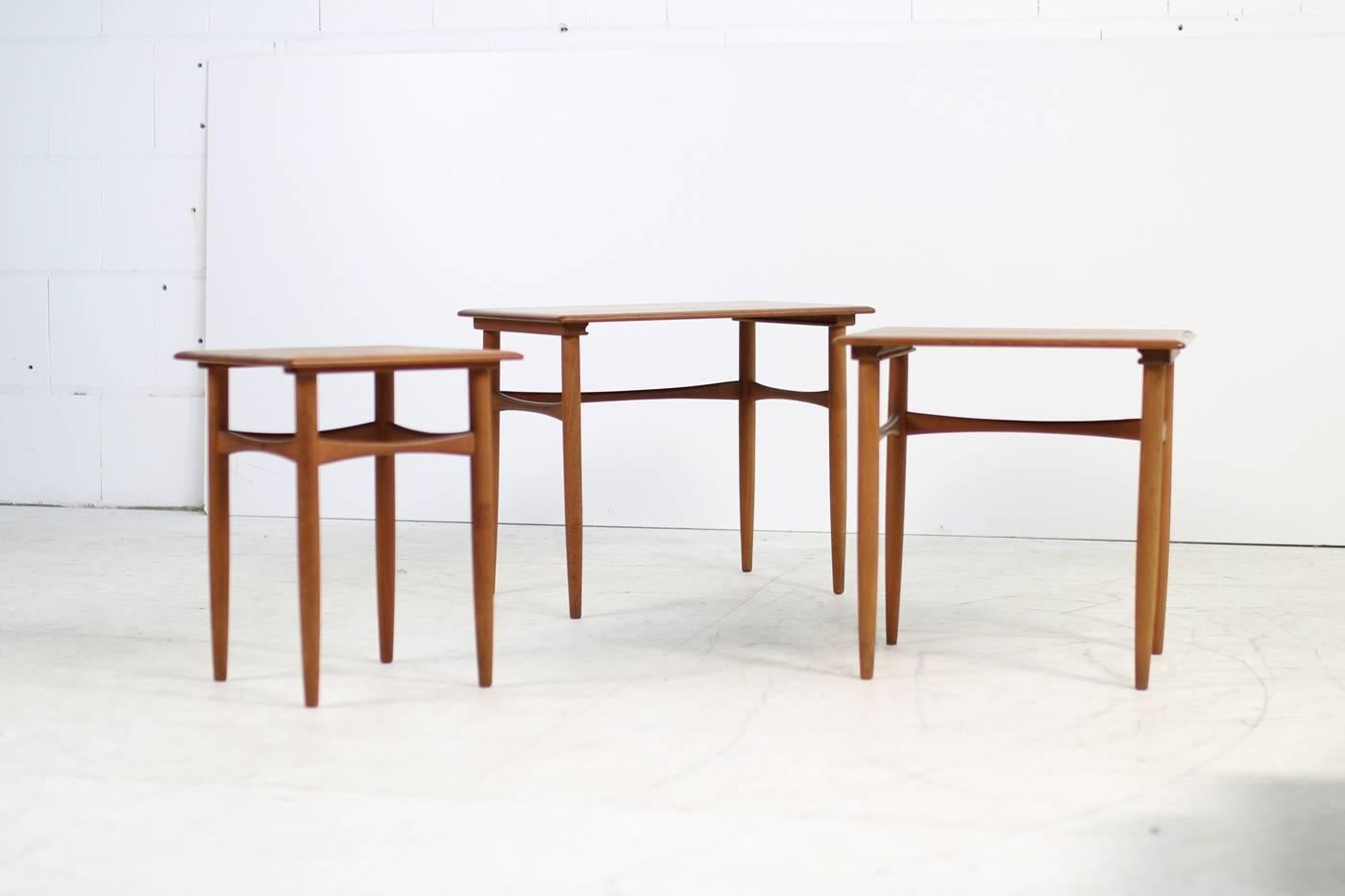 Wood Set of Three 1960s Nesting Tables by Arne Hovmand Olsen Danish Modern Teak