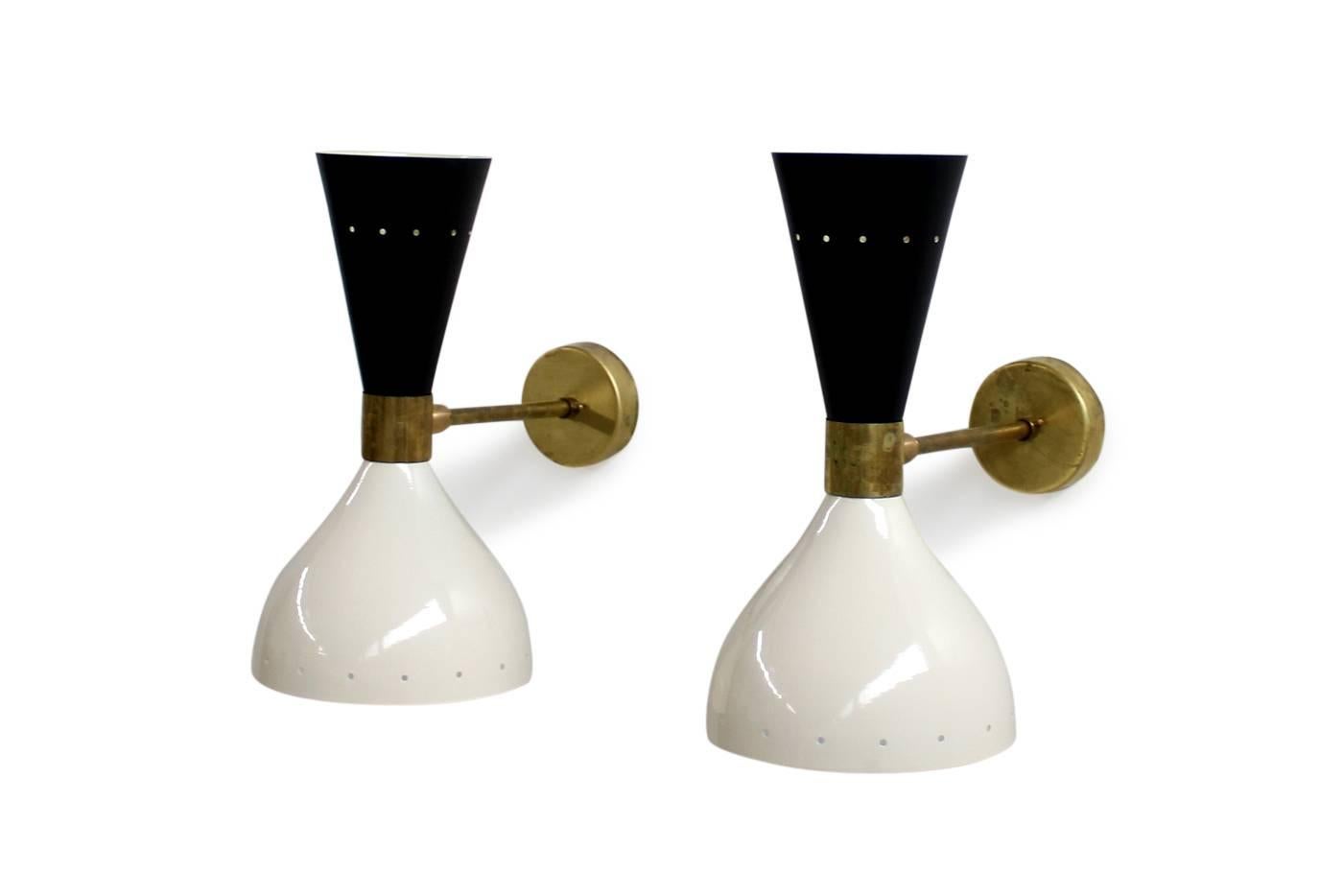 Modern Pair of Beautiful Adjustable Large Italian Sconces Brass Stilnovo Style Bi-Color