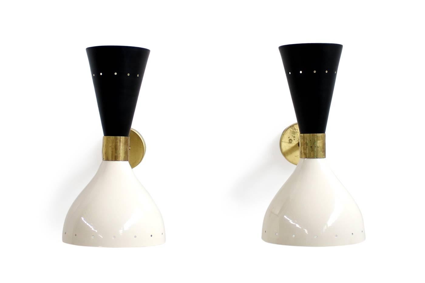Contemporary Pair of Beautiful Adjustable Large Italian Sconces Brass Stilnovo Style Bi-Color