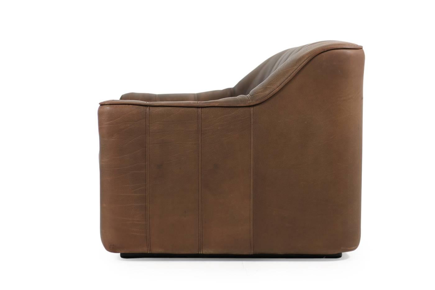 Swiss 1970s Vintage De Sede DS 44 Two-Seat Sofa Brown Dark Cognac Buffalo Leather