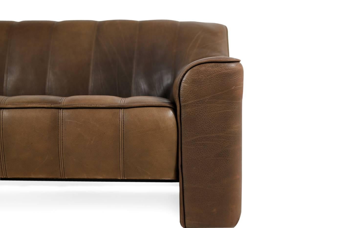 Late 20th Century 1970s Vintage De Sede DS 44 Two-Seat Sofa Brown Dark Cognac Buffalo Leather