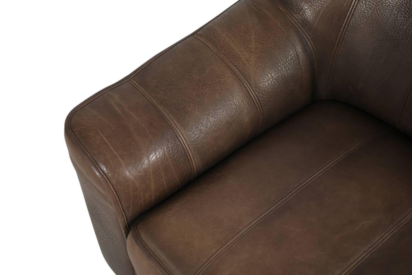 Wood 1970s Vintage De Sede DS 44 Two-Seat Sofa Brown Dark Cognac Buffalo Leather