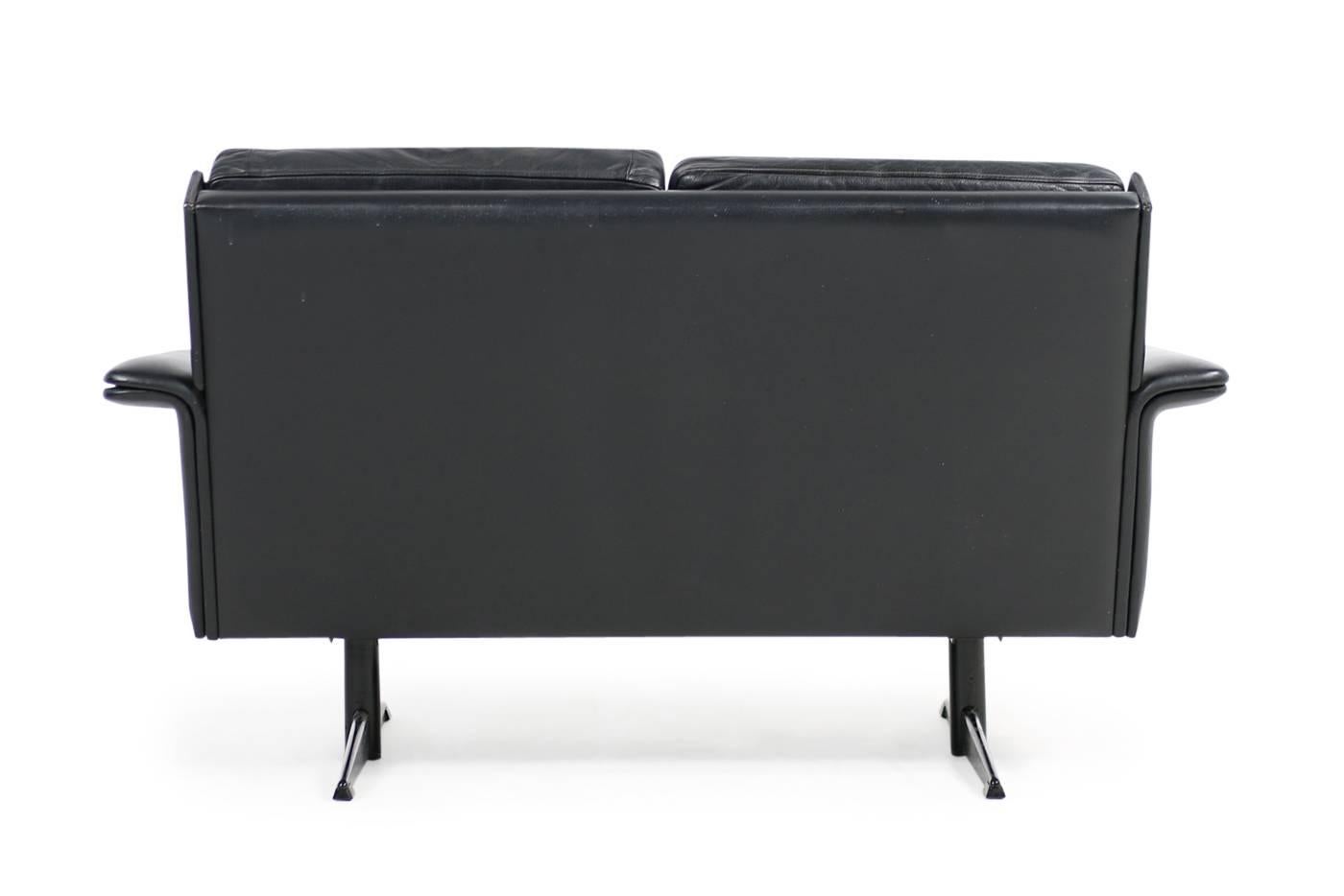 Mid-20th Century 1960s Danish Modern Leather Sofa by H.W. Klein for Bramin Two-Seat Steel Legs