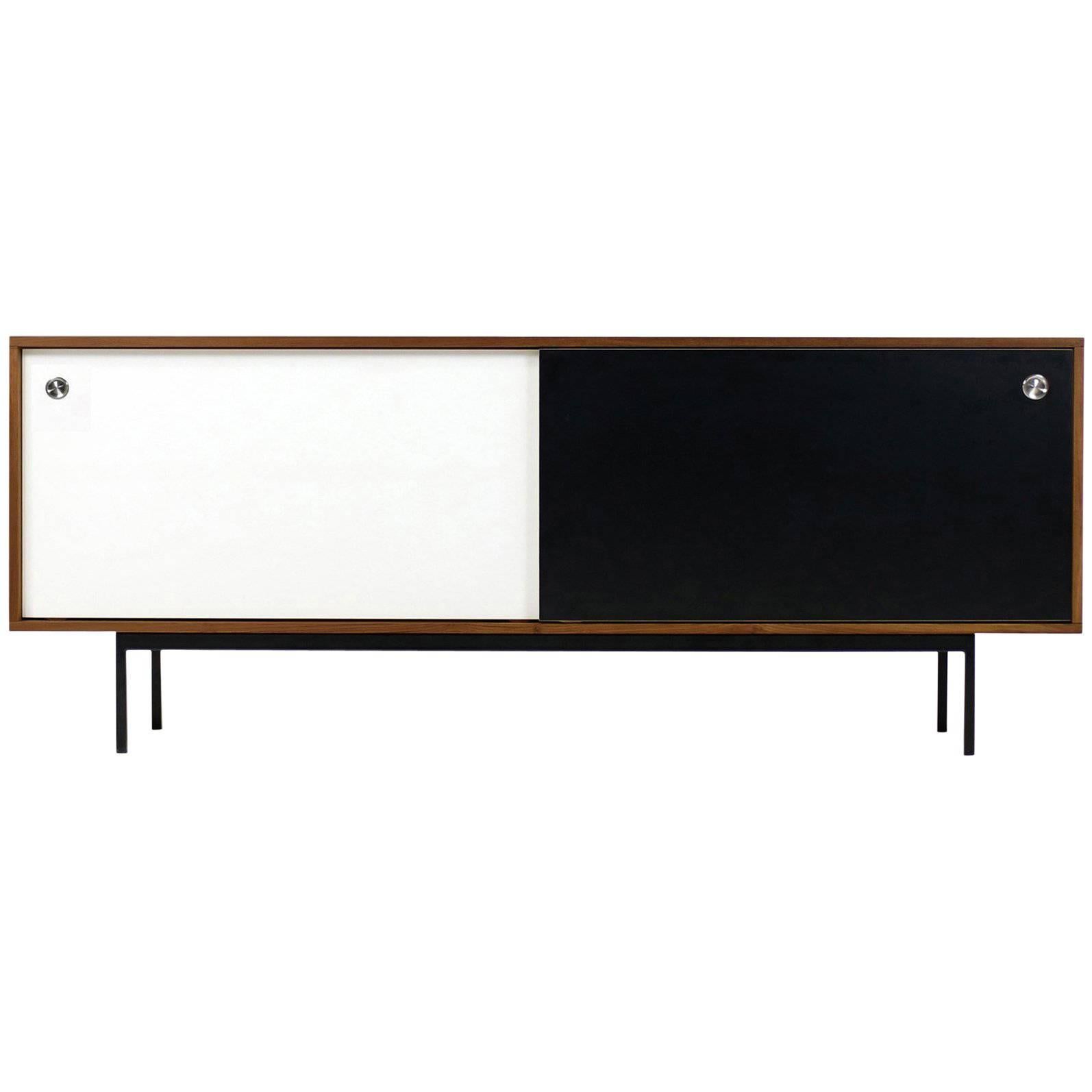 Minimalist Teak Sideboard Nathan Lindberg Design, Black and White Formica Doors For Sale