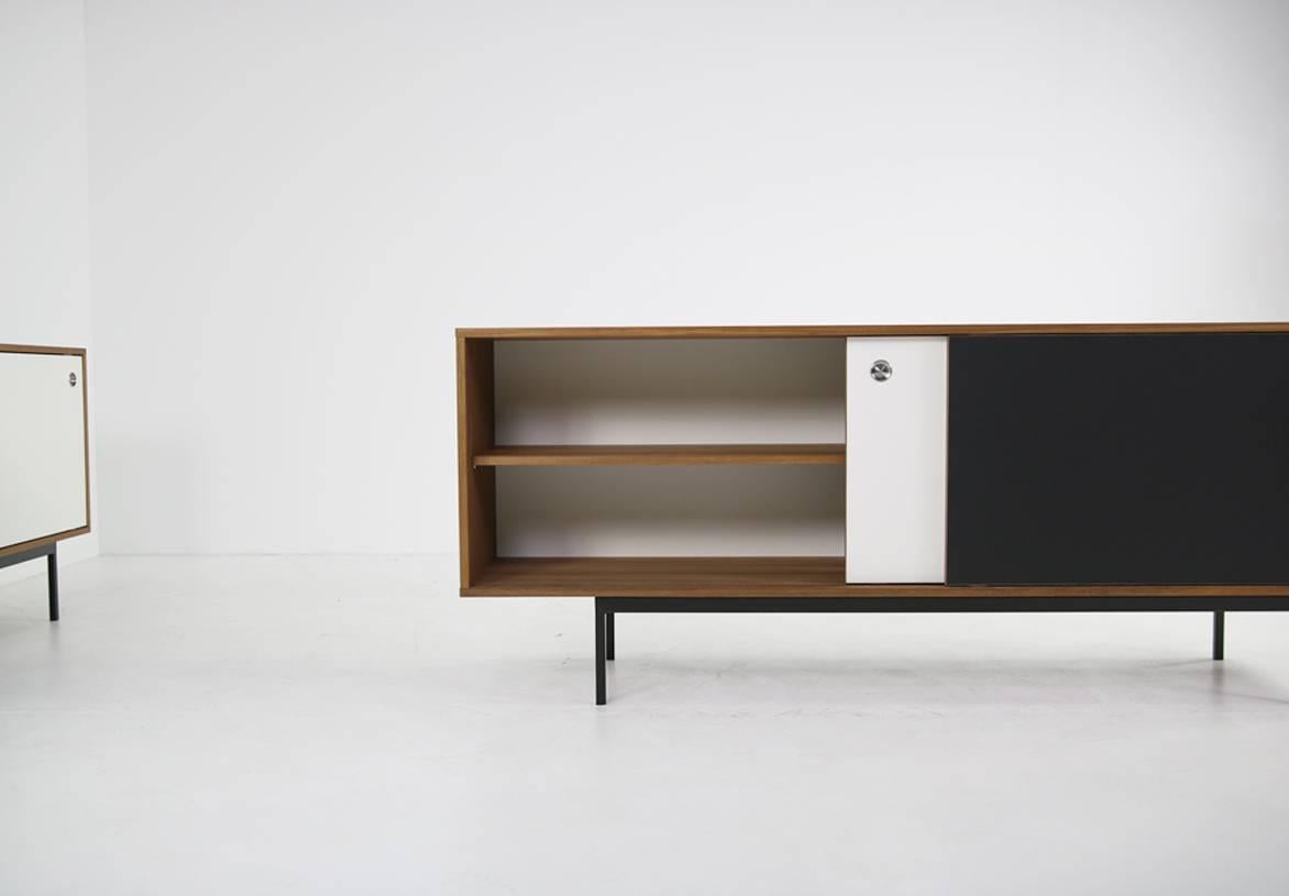 Contemporary Minimalist Teak Sideboard Nathan Lindberg Design, Black and White Formica Doors For Sale