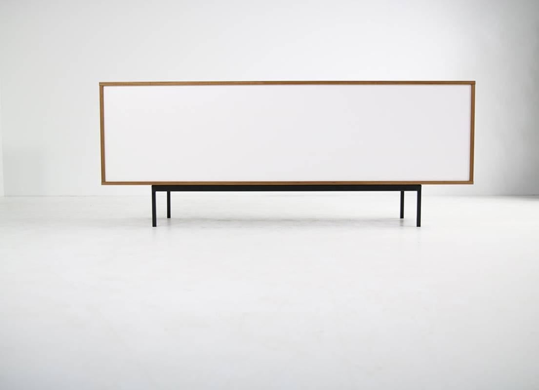 Minimalist Teak Sideboard Nathan Lindberg Design, Black and White Formica Doors For Sale 1