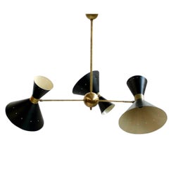 Pair of Large Italian Adjustable Brass Modernist Chandeliers in Stilnovo Style