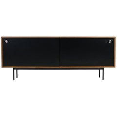 Minimalist Teak Sideboard Nathan Lindberg Design, Black Formica Sliding Doors