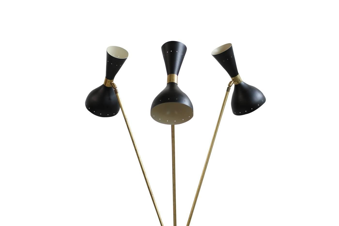 Contemporary Amazing Italian Minimalist Adjustable Tripod Floor Lamp Brass in Stilnovo Style