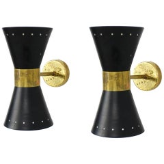 Beautiful Adjustable Pair of Italian Diabolo Brass Sconces in Stilnovo Style 'B'