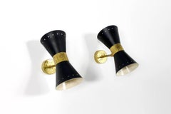 Beautiful Adjustable Pair of Italian Diabolo Brass Sconces in Stilnovo Style 'B'