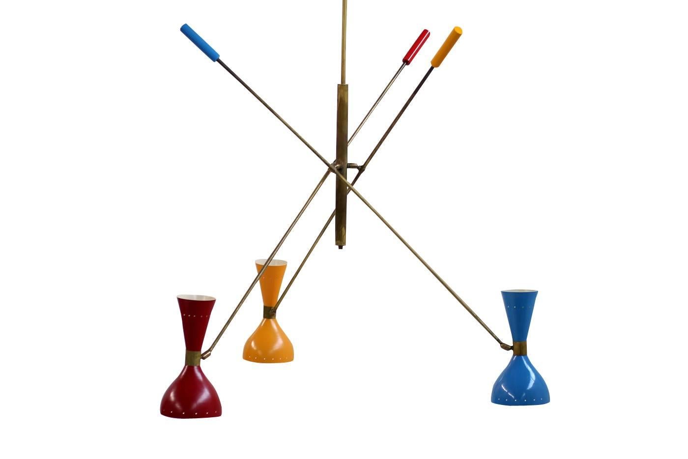 Contemporary Italian Modern Adjustable Three-Arm 'Triennale' Brass Lamp in Stilnovo Style