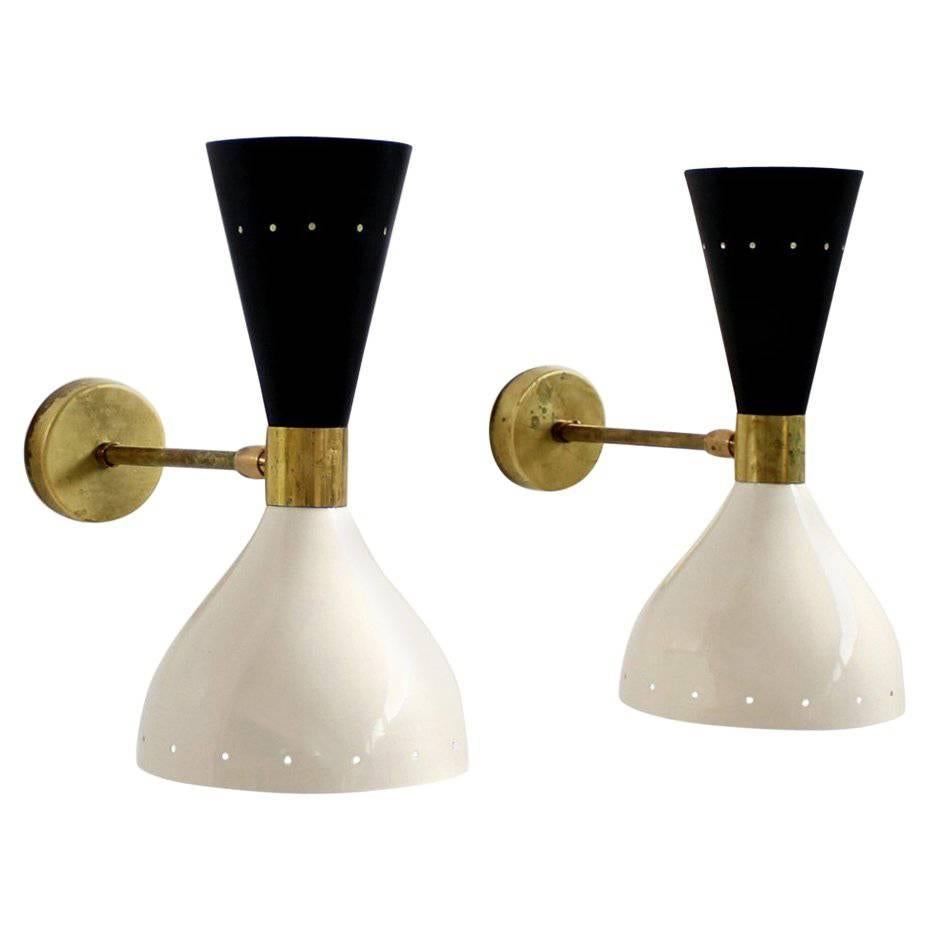 Pair of Beautiful Adjustable Large Italian Sconces Brass Stilnovo Style Bi-Color