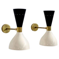 Pair of Beautiful Adjustable Large Italian Sconces Brass Stilnovo Style Bi-Color