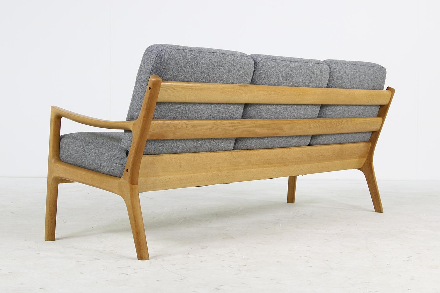 Mid-Century Modern 1960s Ole Wanscher Oak Sofa, New Upholstery in Grey, Danish Modern, Midcentury