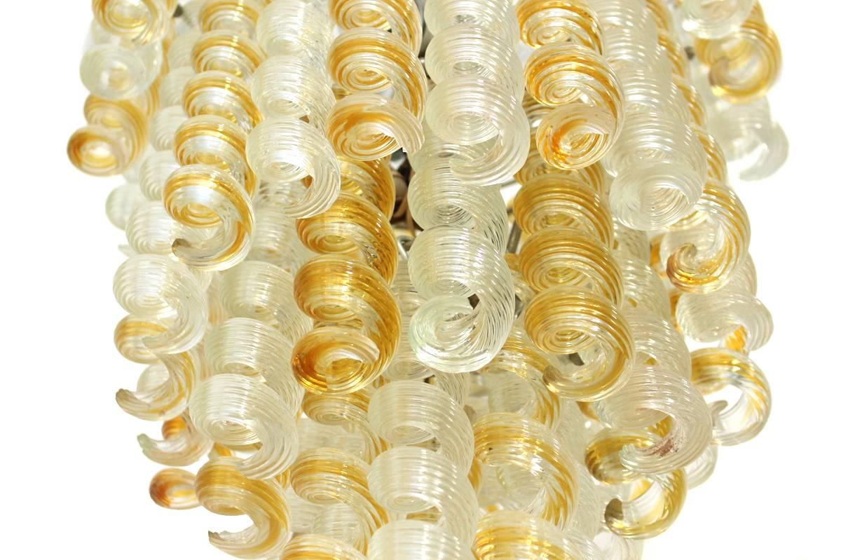 Italian Chandelier Twisted Murano Glass in Amber, White, Venini Attributed 1950s In Good Condition In Hamminkeln, DE